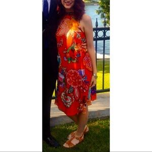 Red Floral Anthropologie Silk Dress